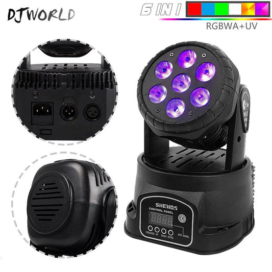 LED 7X18W Wash Light RGBWA+UV 6in1 Moving Head Stage Light DMX Stage Light DJ Nightclub Party Concert Stage Professional - Image #1